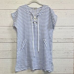 Alessia Pacini Made in Italy Linen Striped Tunic Cover Up Dress, size M, NWT